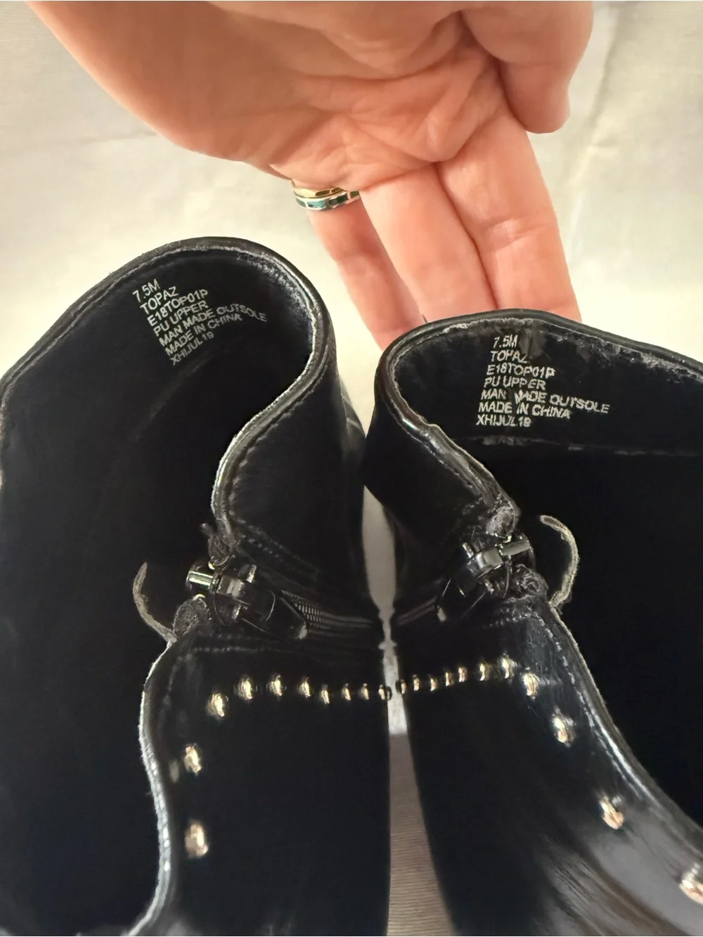 Esprit Black Leather Ankle Booties with Side Zip & Studs